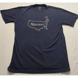 The Master's men's navy blue graphic t-shirt Large logo crew neck PGA Golf